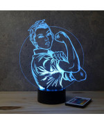 Lampe illusion 3D en verre acrylique gravée au laser représentant Rosie la riveteuse.