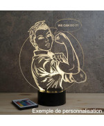 Lampe illusion 3D en verre acrylique gravée au laser représentant Rosie la riveteuse.