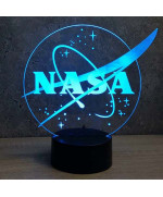 Lampe illusion 3D en verre acrylique gravée au laser représentant le logo de la Nasa.