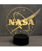 Lampe illusion 3D en verre acrylique gravée au laser représentant le logo de la Nasa.