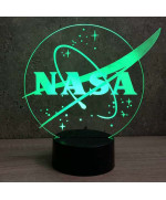Lampe illusion 3D en verre acrylique gravée au laser représentant le logo de la Nasa.