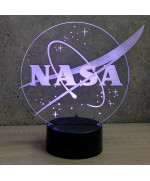 Lampe illusion 3D en verre acrylique gravée au laser représentant le logo de la Nasa.