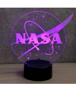Lampe illusion 3D en verre acrylique gravée au laser représentant le logo de la Nasa.