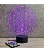 Lampe illusion 3D en verre acrylique gravée au laser représentant une fleur de vie.