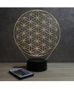 Lampe illusion 3D en verre acrylique gravée au laser représentant une fleur de vie.