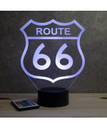 Lampe illusion 3D en verre acrylique gravée au laser représentant le panneau de la route 66.