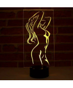 Lampe illusion 3D en verre acrylique gravée au laser représentant une silhouette de femme nue.