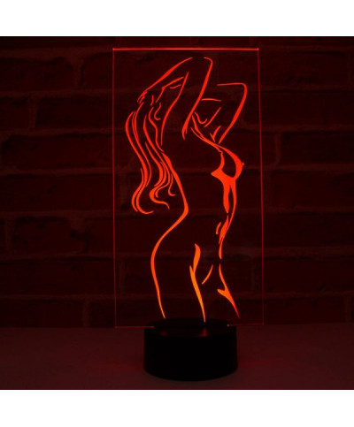 Lampe illusion 3D en verre acrylique gravée au laser représentant une silhouette de femme nue.