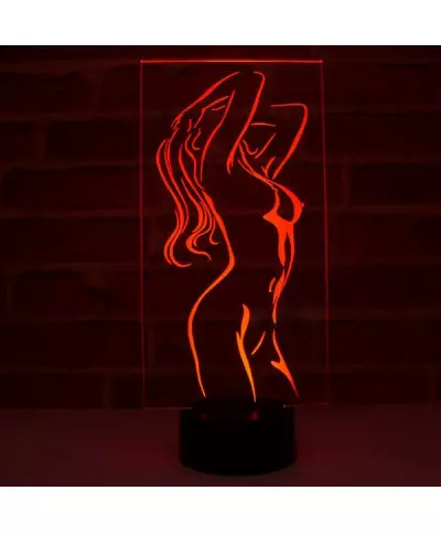 Lampe illusion 3D en verre acrylique gravée au laser représentant une silhouette de femme nue.
