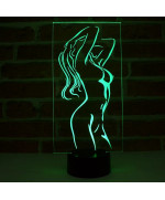 Lampe illusion 3D en verre acrylique gravée au laser représentant une silhouette de femme nue.