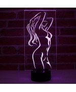 Lampe illusion 3D en verre acrylique gravée au laser représentant une silhouette de femme nue.