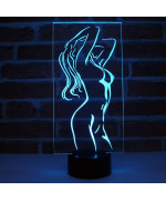 Lampe illusion 3D en verre acrylique gravée au laser représentant une silhouette de femme nue.