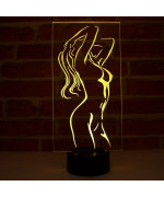 Lampe illusion 3D en verre acrylique gravée au laser représentant une silhouette de femme nue.