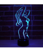 Lampe illusion 3D en verre acrylique gravée au laser représentant une silhouette de femme nue.