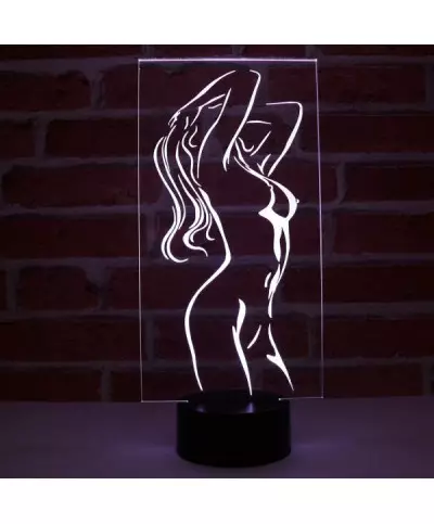 Lampe illusion 3D en verre acrylique gravée au laser représentant une silhouette de femme nue.