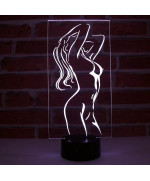 Lampe illusion 3D en verre acrylique gravée au laser représentant une silhouette de femme nue.