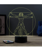 Lampe illusion 3D en verre acrylique gravée au laser représentant le Vitruve de Leonard de Vinci.
