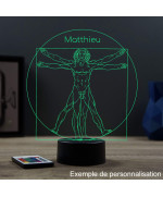 Lampe illusion 3D en verre acrylique gravée au laser représentant le Vitruve de Leonard de Vinci.