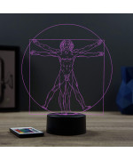Lampe illusion 3D en verre acrylique gravée au laser représentant le Vitruve de Leonard de Vinci.