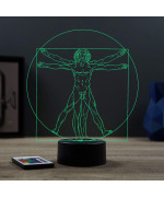 Lampe illusion 3D en verre acrylique gravée au laser représentant le Vitruve de Leonard de Vinci.