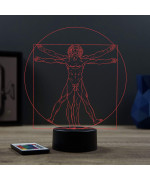 Lampe illusion 3D en verre acrylique gravée au laser représentant le Vitruve de Leonard de Vinci.