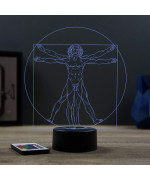 Lampe illusion 3D en verre acrylique gravée au laser représentant le Vitruve de Leonard de Vinci.