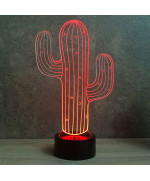 Lampe illusion 3D en verre acrylique gravée au laser représentant un cactus.