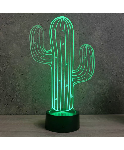 Lampe illusion 3D en verre acrylique gravée au laser représentant un cactus.