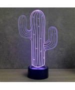 Lampe illusion 3D en verre acrylique gravée au laser représentant un cactus.
