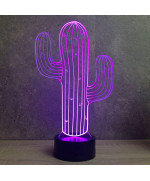Lampe illusion 3D en verre acrylique gravée au laser représentant un cactus.
