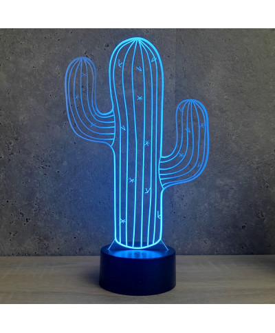 Lampe illusion 3D en verre acrylique gravée au laser représentant un cactus.