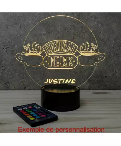 Lampe illusion 3D en verre acrylique gravée au laser représentant le visuel du bar  Central Perk.