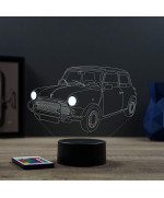 Lampe illusion 3D en verre acrylique gravée au laser représentant une voiture Austin Mini.