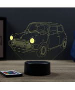 Lampe illusion 3D en verre acrylique gravée au laser représentant une voiture Austin Mini.