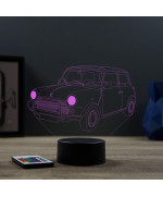 Lampe illusion 3D en verre acrylique gravée au laser représentant une voiture Austin Mini.