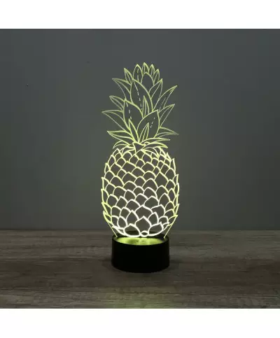 Lampe illusion 3D en verre acrylique gravée au laser représentant un Ananas.