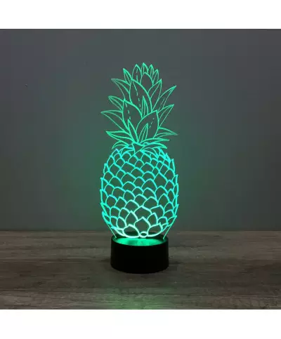 Lampe illusion 3D en verre acrylique gravée au laser représentant un Ananas.