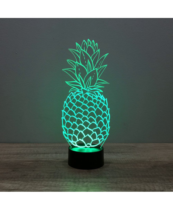 Lampe illusion 3D en verre acrylique gravée au laser représentant un Ananas.