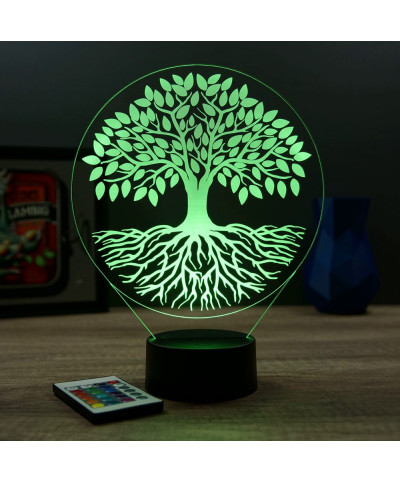 Lampe illusion 3D en verre acrylique gravée au laser représentant un arbre de vie.