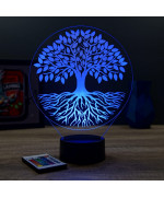Lampe illusion 3D en verre acrylique gravée au laser représentant un arbre de vie.