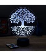 Lampe illusion 3D en verre acrylique gravée au laser représentant un arbre de vie.