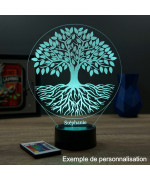 Lampe illusion 3D en verre acrylique gravée au laser représentant un arbre de vie.