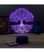 Lampe illusion 3D en verre acrylique gravée au laser représentant un arbre de vie.