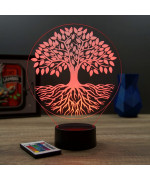 Lampe illusion 3D en verre acrylique gravée au laser représentant un arbre de vie.