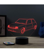 Lampe illusion 3D en verre acrylique gravée au laser représentant une voiture Renault Super 5 Baccara.