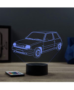 Lampe illusion 3D en verre acrylique gravée au laser représentant une voiture Renault Super 5 Baccara.