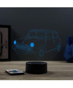 Lampe illusion 3D en verre acrylique gravée au laser représentant une voiture Austin Mini.