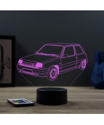 Lampe illusion 3D en verre acrylique gravée au laser représentant une voiture Renault Super 5 Baccara.