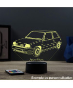 Lampe illusion 3D en verre acrylique gravée au laser représentant une voiture Renault Super 5 Baccara.