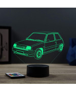 Lampe illusion 3D en verre acrylique gravée au laser représentant une voiture Renault Super 5 Baccara.